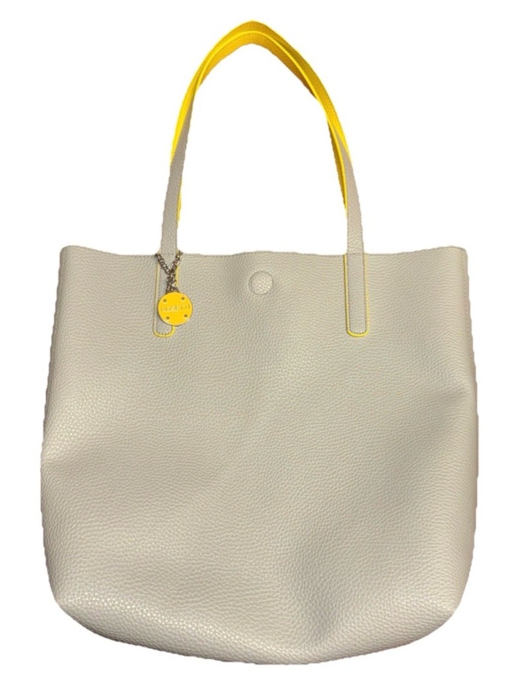 Rosetti Pebble Faux Leather Tote Bag Gray/yellow‎ Charm Magnetic Closure Large